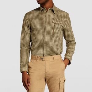 Beretta Men's Olive Green Plaid Long Sleeve Button‎ Up Shirt Size Large